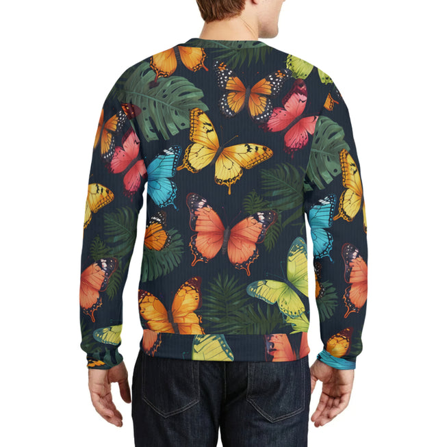 Tropical Butterfly Crew Neck Sweater