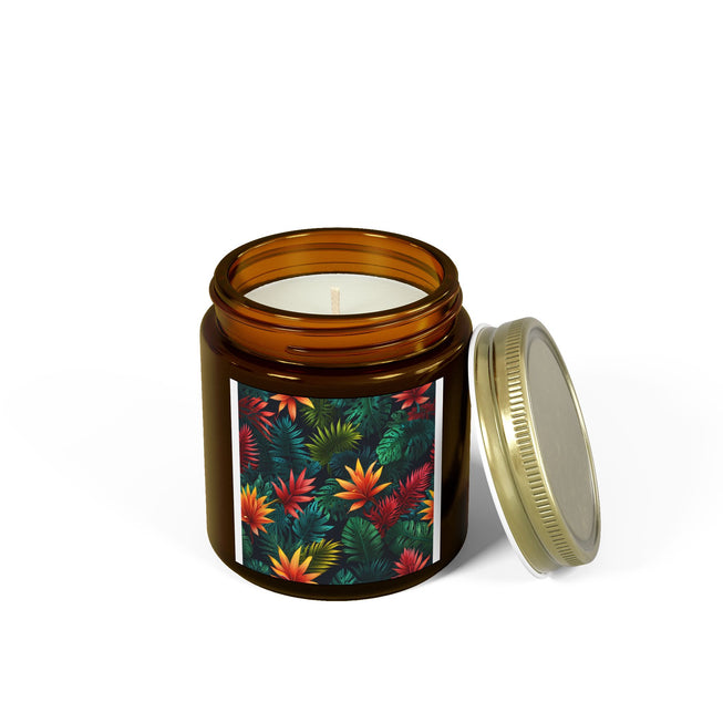 Tropical Flowers Pattern Scented Coconut Apricot Candles (4oz, 9oz)