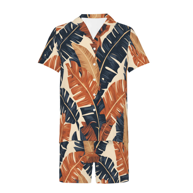 Tropical Leaves Men's Shirt And Short Set