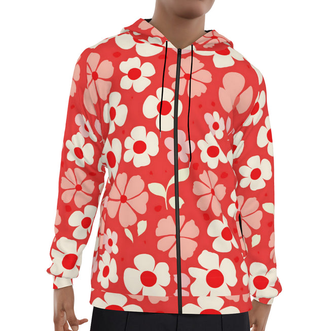 Red Floral Zip Up Hoodie