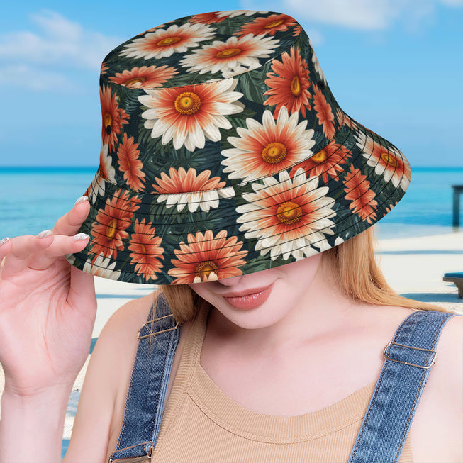 Daisy Pattern Double-Sided Unisex Polyester Bucket Hat