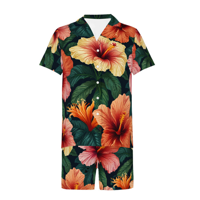 Hibiscus Tropical Pattern Men's Shirt And Short Set