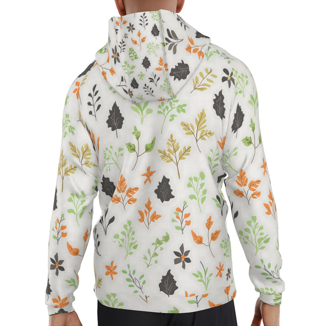 Green and Black Floral Men's Zip Up Hoodie