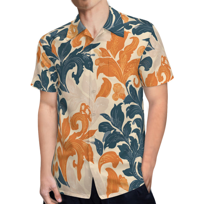 Orange Floral Men's Casual Short-Sleeved Shirt