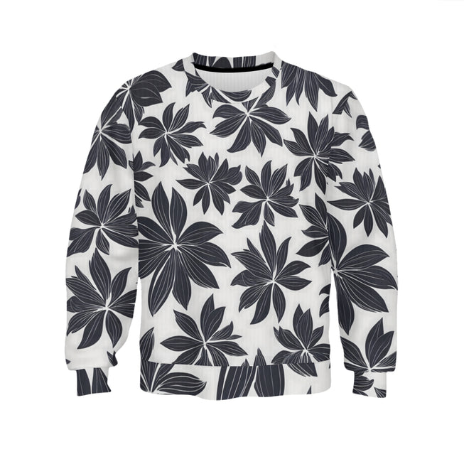 Black Floral Shapes Crew Neck Sweater