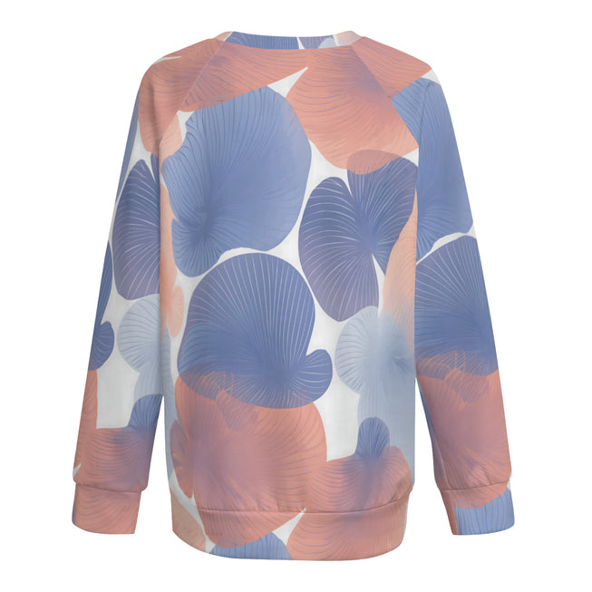 Floral Shapes Pattern Women's Raglan Long Sleeved Sweatshirt