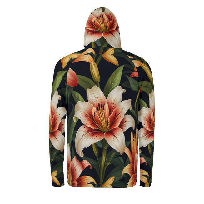 Lily Flower Pattern Men's Sun Protection Long Sleeve Hoodie