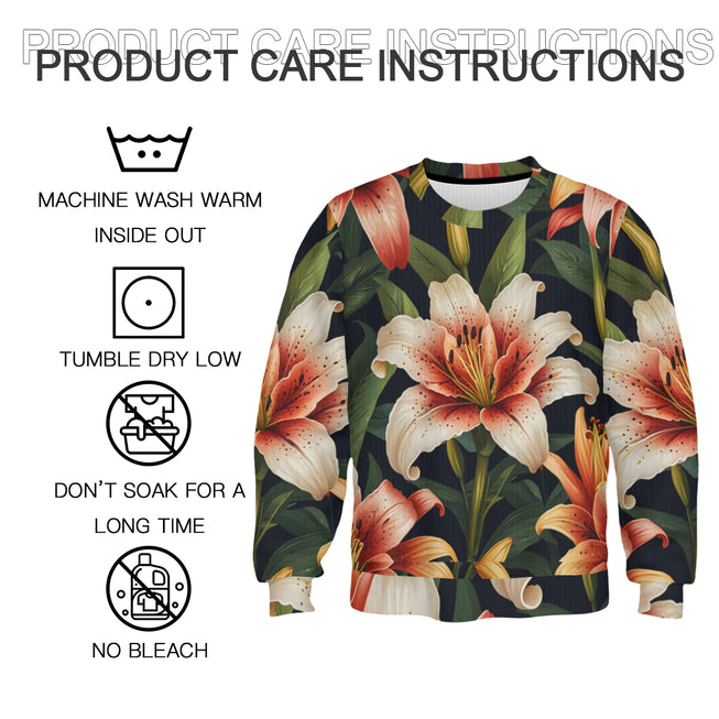 Lily Flower Pattern Crew Neck Sweater