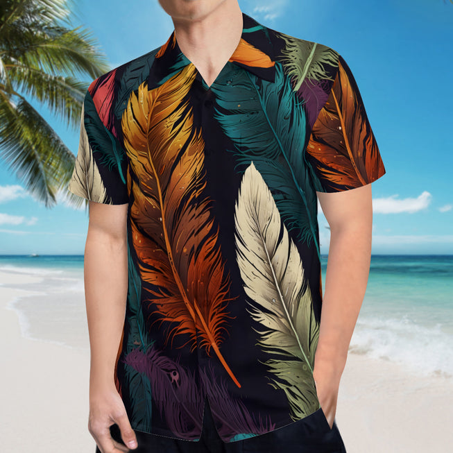 Elegant Feathers Men's Casual Short-Sleeved Shirt