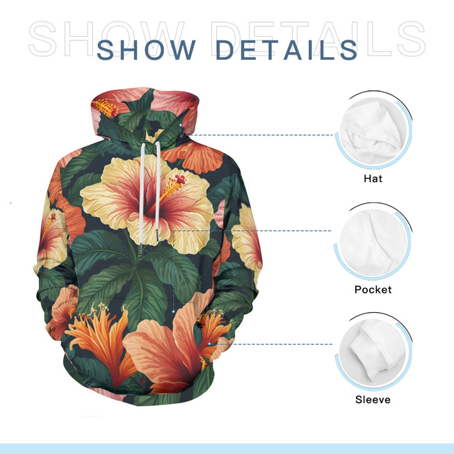 Hibiscus Tropical Pattern Adult Hoodie