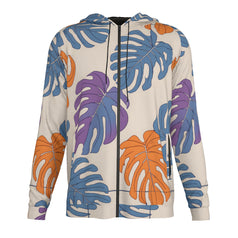 Bold Tropical Leaf Pattern Adult Zip Up Hoodie