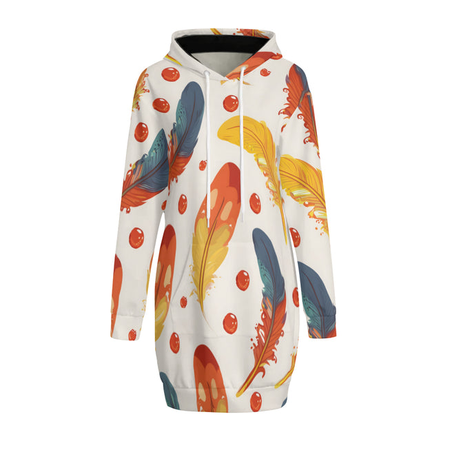 Vibrant Feathers Print Women Long Sleeve Casual Hoodie Sweatshirt Dress