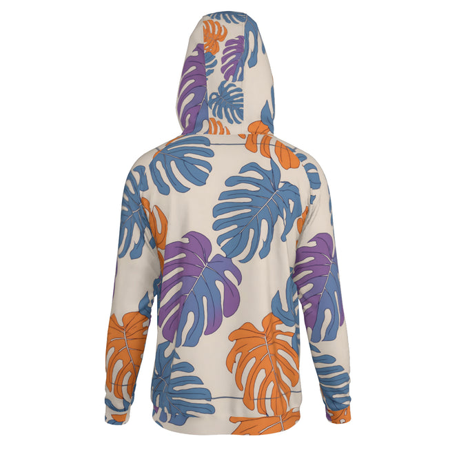 Bold Tropical Leaf Pattern Adult Zip Up Hoodie