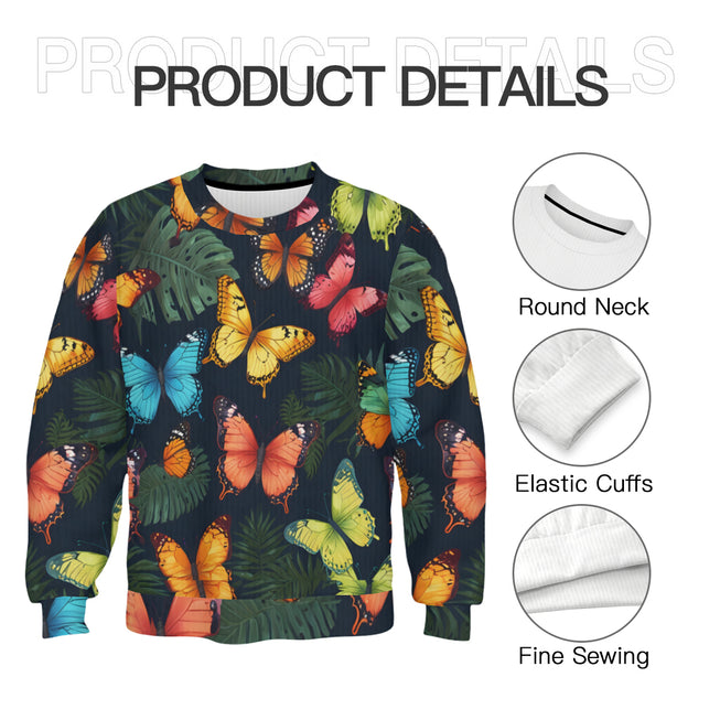 Tropical Butterfly Crew Neck Sweater