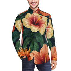 Hibiscus Tropical Pattern Men's Classic Long-Sleeved Shirt