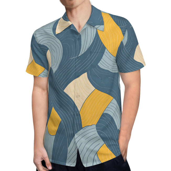 Abstract Orange And Blue Men's Casual Short-Sleeved Shirt