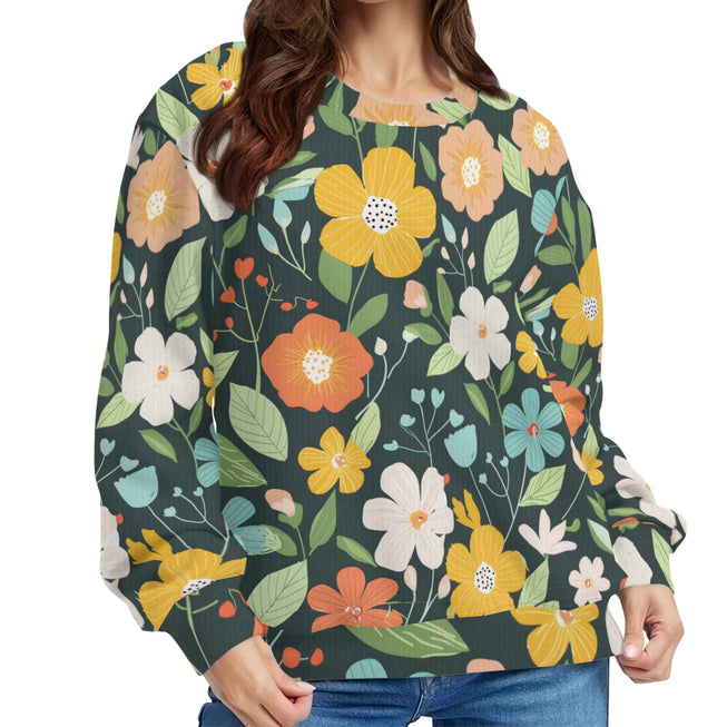 Floral Seamless Pattern Crew Neck Sweater