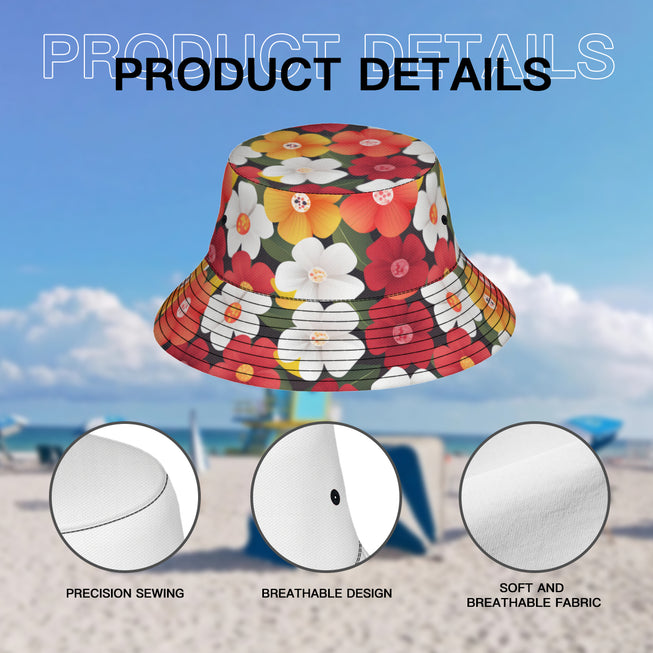 Floral Pattern Double-Sided Unisex Polyester Bucket Hut