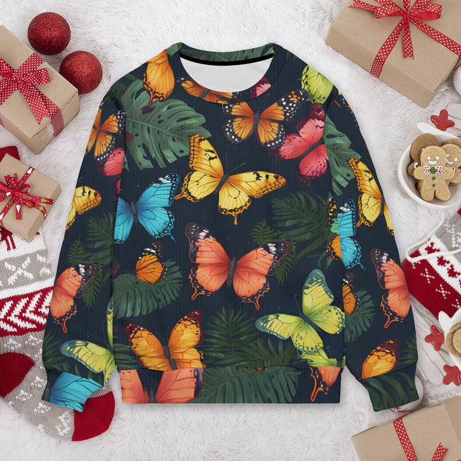 Tropical Butterfly Crew Neck Sweater