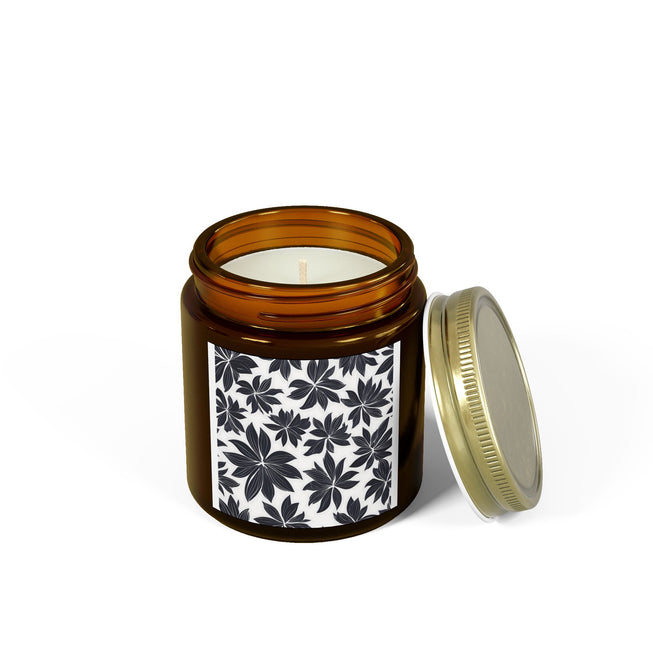 Black And White Flower Pattern Scented Coconut Apricot Candles (4oz, 9oz)