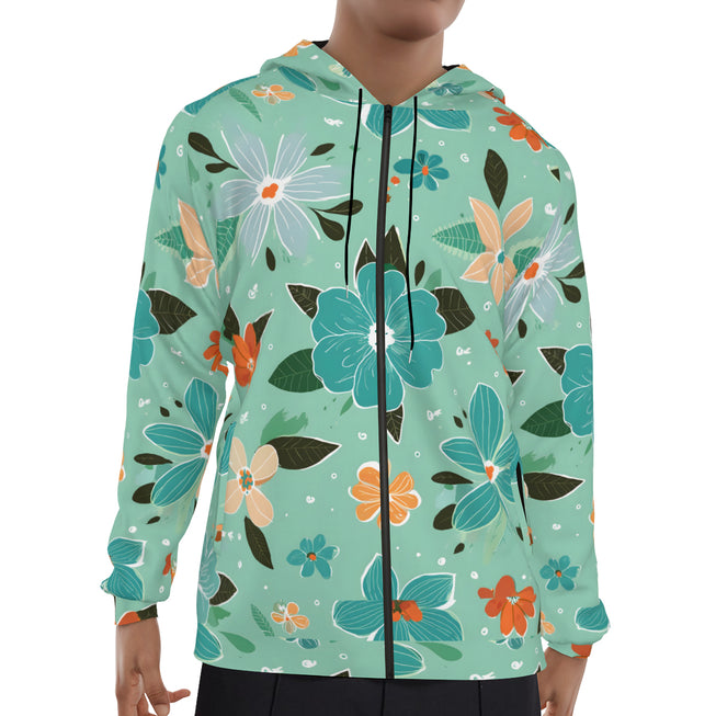 Floral Seamless Pattern Men's Zip Up Hoodie