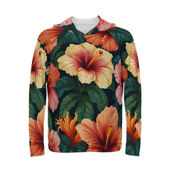 Hibiscus Tropical Pattern Men's Sun Protection Long Sleeve Hoodie