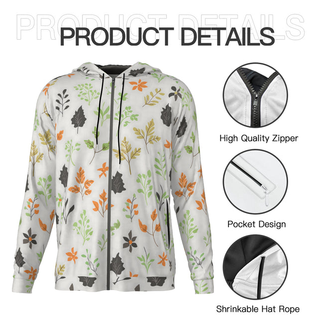 Green and Black Floral Men's Zip Up Hoodie