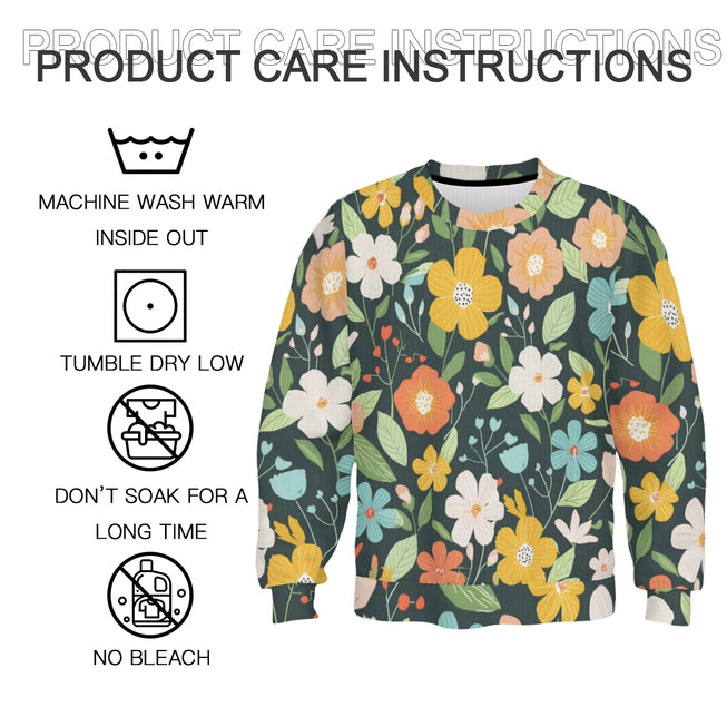 Floral Seamless Pattern Crew Neck Sweater