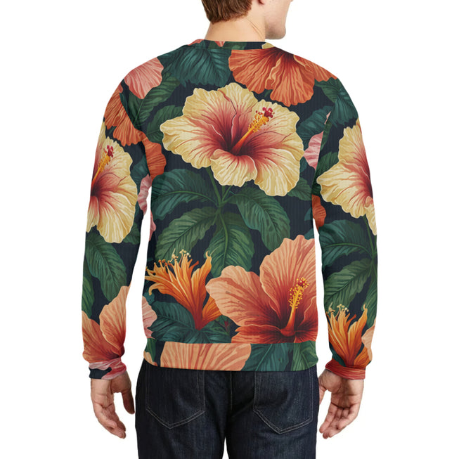 Hibiscus Tropical Pattern Crew Neck Sweater