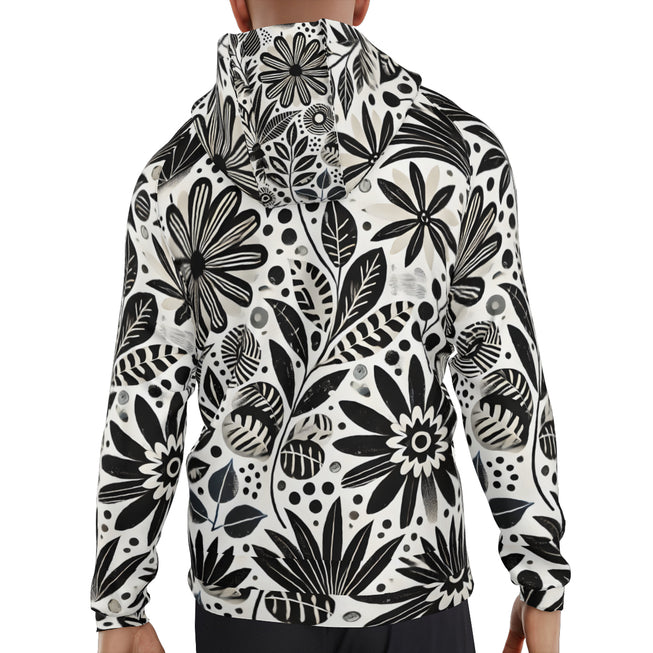 Black Floral Shapes Men's Zip Up Hoodie