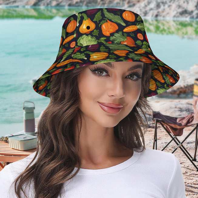 Veggies Pattern Double-Sided Unisex Polyester Bucket Hat