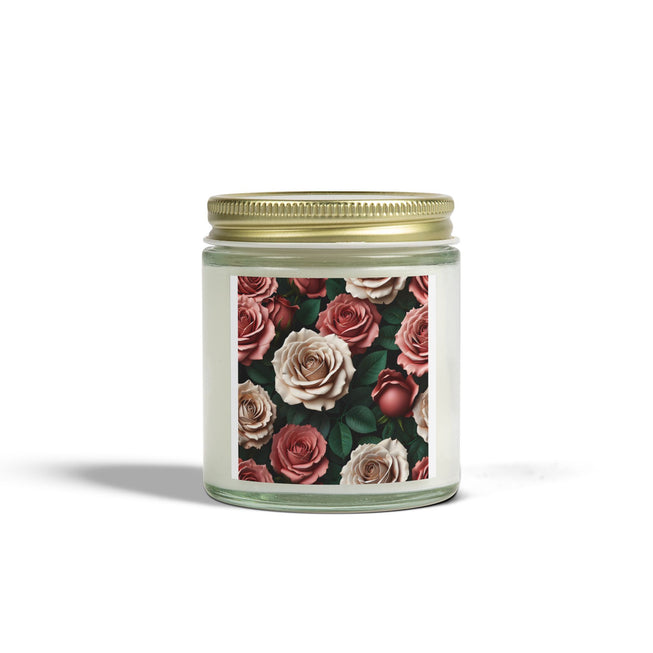 Roses Flower Pattern Scented Coconut Apricot Candles (4oz, 9oz)