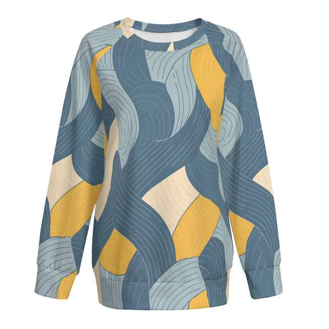 Abstract Orange and Blue Women's Raglan Long Sleeved Sweatshirt