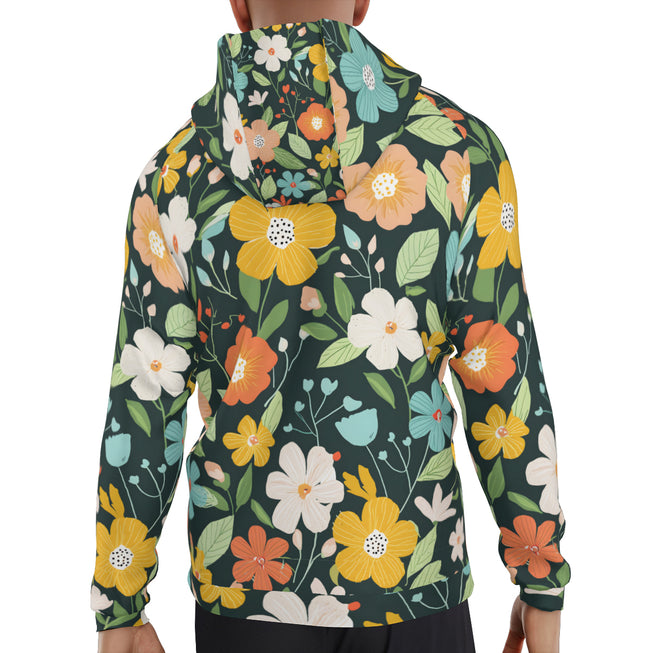 Floral Seamless Pattern Men's Zip Up Hoodie