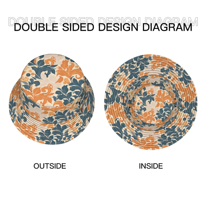 Orange Floral Double-Sided Polyester Unisex Bucket Hat