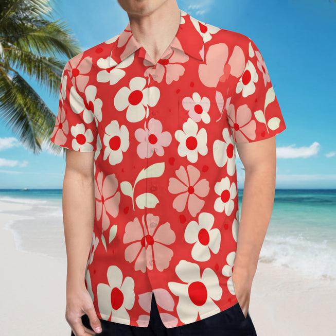 Red Floral Man's Casual Short-Sleeved Shirt.