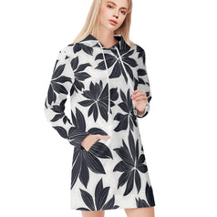 Black Floral ShapesWomen Long Sleeve Casual Hoodie Sweatshirt Dress