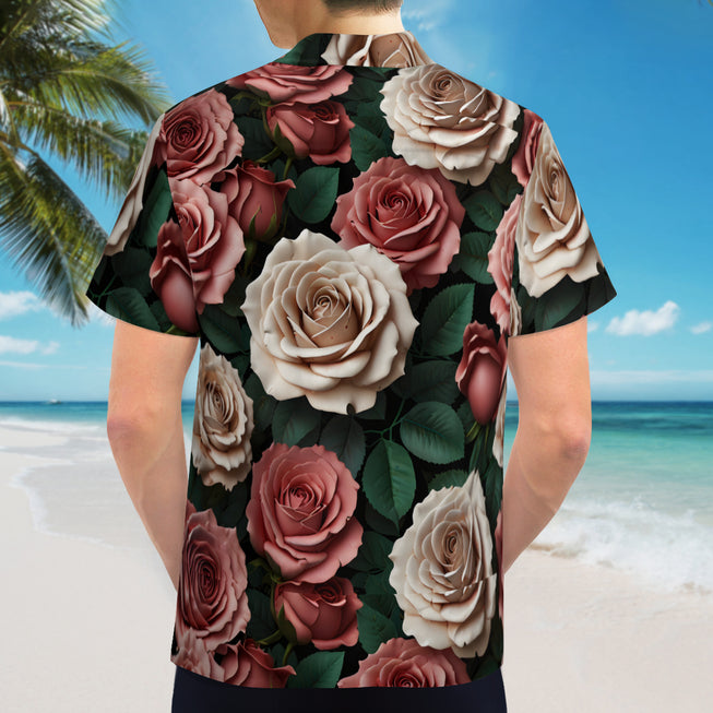 Rose Pattern Men's Casual Short-Sleeved Shirt