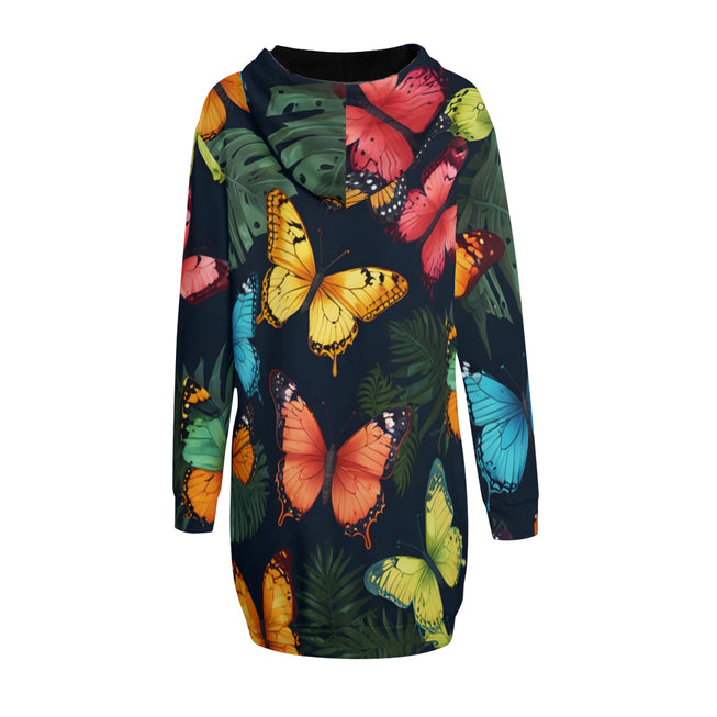 Tropical Butterfly Women Long Sleeve Casual Hoodie Sweatshirt Dress