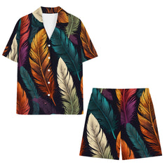 Elegant Feathers Men's Shirt And Short Set