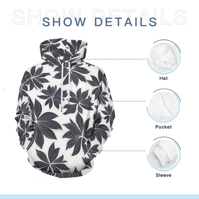 Black Floral Shapes Adult Hoodie