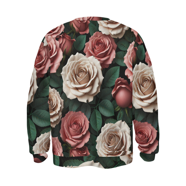 Rose Pattern Crew Neck Sweater