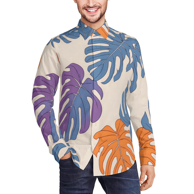 Bold Tropical Leaf Pattern Men's Classic Long-Sleeved Shirt