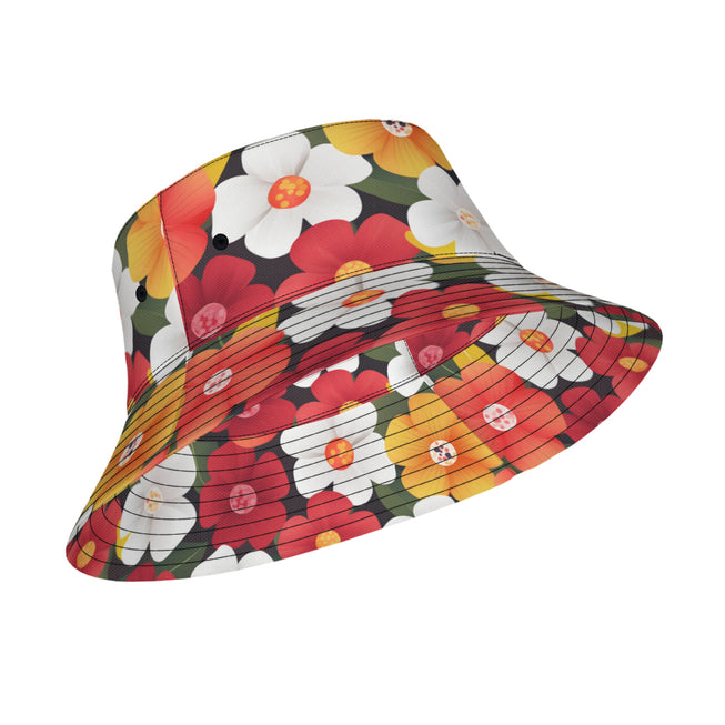 Floral Pattern Double-Sided Unisex Polyester Bucket Hut