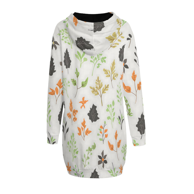 Green and Black Floral Women Long Sleeve Casual Hoodie Sweatshirt Dress