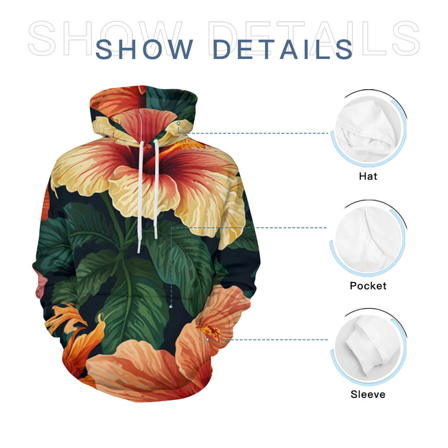 Hibiscus Tropical Pattern Men's Adult Hoodie Set