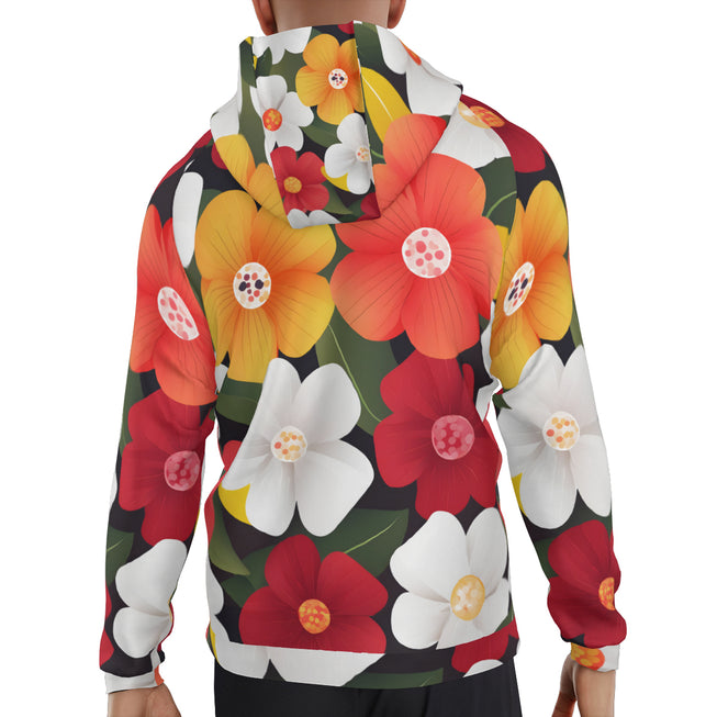 Floral Pattern Men's Zip Up Hoodie