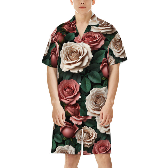 Rose Pattern Men's Shirt And Short Set