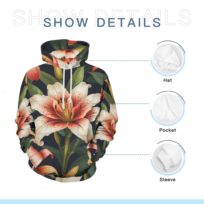 Lily Flower Pattern Adult Hoodie