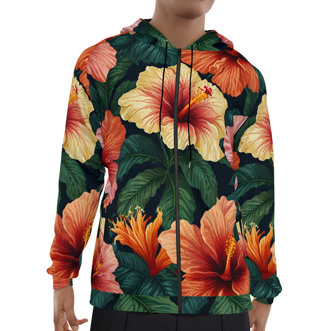 Hibiscus Tropical Pattern Men's Zip Up Hoodie